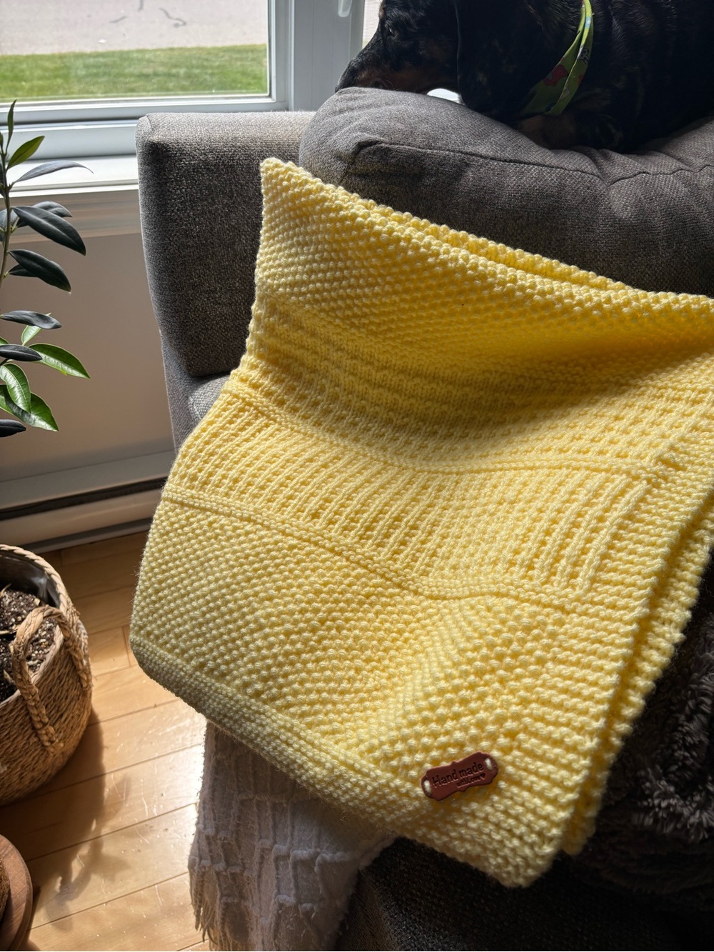 Handmade Yellow Knit Baby Blanket - Soft Cozy Throw
